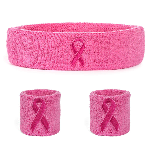 Suddora Bulk Pink Ribbon Sweatband Set [20-Pack]